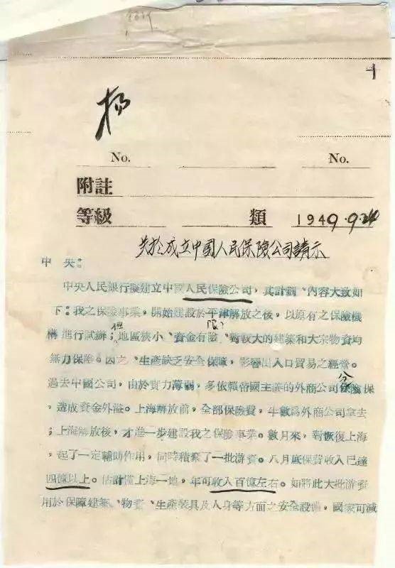 △关于成立中国人民保险公司的请示